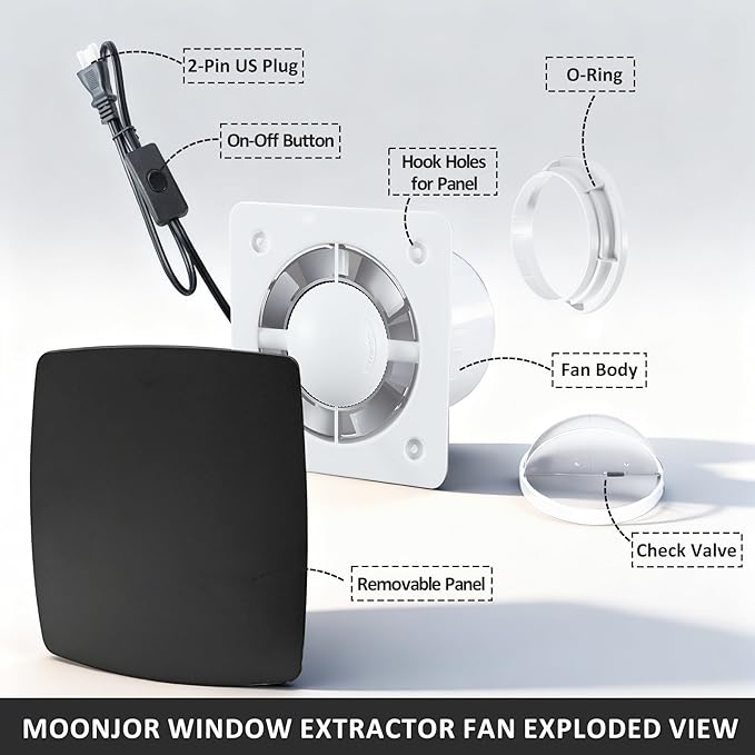 4inch Exhaust Fan, Window Wall Mount Vent Extractor Black Ventilation Fan w/Button Switch, Cord for Kitchen Bathroom Workshop Garage