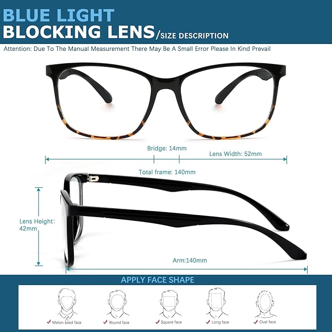 Blue-Light Blocking Glasses Computer Reading/Gaming/TV/Phones Glasses Fashion Anti Eyestrain Glasses for Women Men（C2 Blackleopardprint + Transparent）