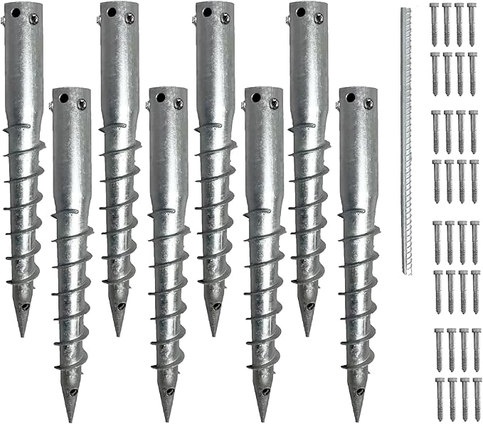 Ashman Round Posts (8 Pack), Outdoor No Dig Ground Screw Anchor with Helical Spiral, 21 Inch Long - Fits Post & Flag Pole Base Ground Mount Screw