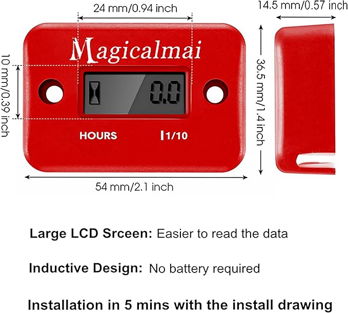 2pcs Magicalmai Inductive Hour Meter for Gas Engine Lawn Mower Dirt Bike Motorcycle Motocross Snowmobile Karting Marine ATV Boat Outboard Motor Generator Waterproof Hour Meters - Red