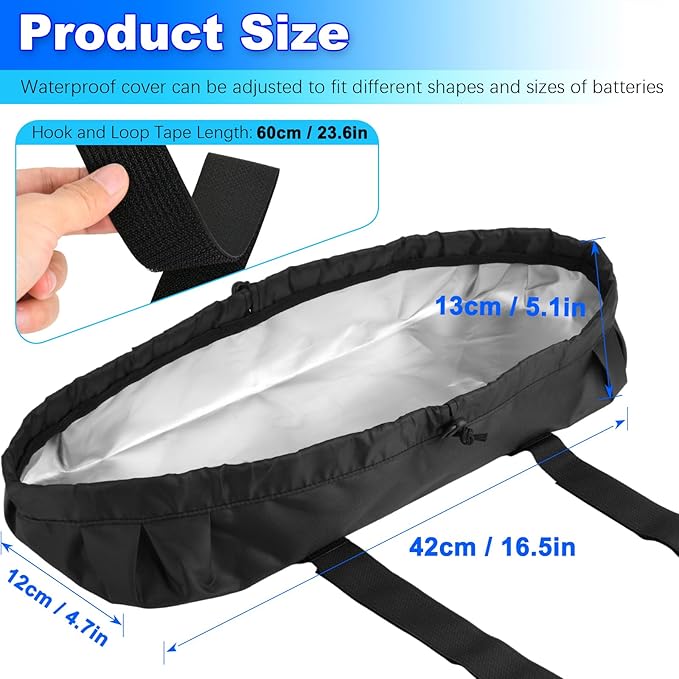 Ebike Battery Protective Cover Electric Bicycle Waterproof Battery Bag Anti Mud Dustproof Protection Sleeve Case with Drawstring and Fastening Strap, Ebike Accessories