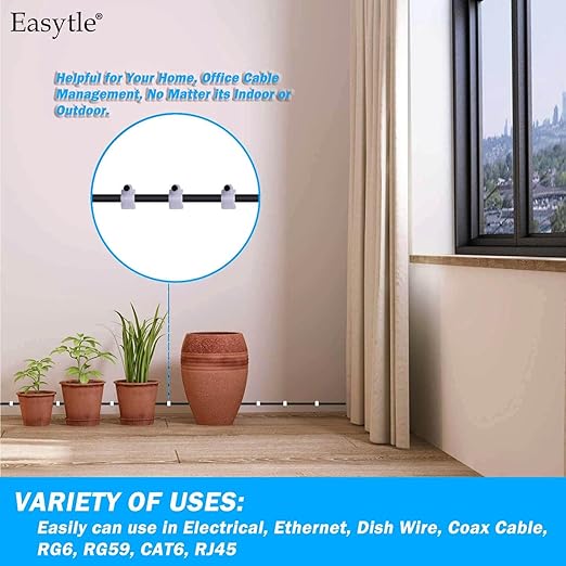 Cable Wire Clips 4mm 6mm 8mm 10mm Cable Management RG6 RG59 CAT5 CAT6 RJ45 Electrical Ethernet Dish TV Speaker Wire Cord Tie Holder Single Coaxial Nail Clamps (Pack of 400)