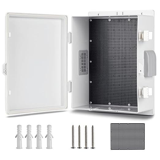 Outdoor Waterproof Electrical Junction Box, ABS Water Resistant Enclosure with Internal Mounting Panel & Hinged Cover (13" H* 9.2" L* 5.6" W)