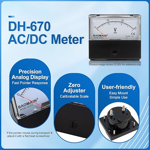 Baomain DH-670 DC 100A Analog Amp Panel Meter Current Ammeter with 75mV Shunt