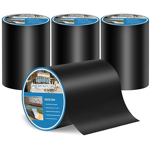 Deck Joist Tape 6''×50', 4 Pack Weather-Resistant Joist Tape for Decking, Waterproof Seal Antiseptic Butyl Decking Tape,Self-Adhesive Flashing Joists Tape for Wood Decks Beams Roof