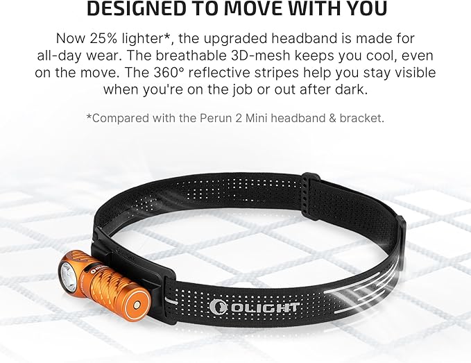 OLIGHT Perun 3 Mini Premium Headlamp 1250 Lumens Flashlight with Type-C Charging Box, Rechargeable Headlight with Red Light Option,Perfect for Working, Hiking, Camping and Climbing (Orange)
