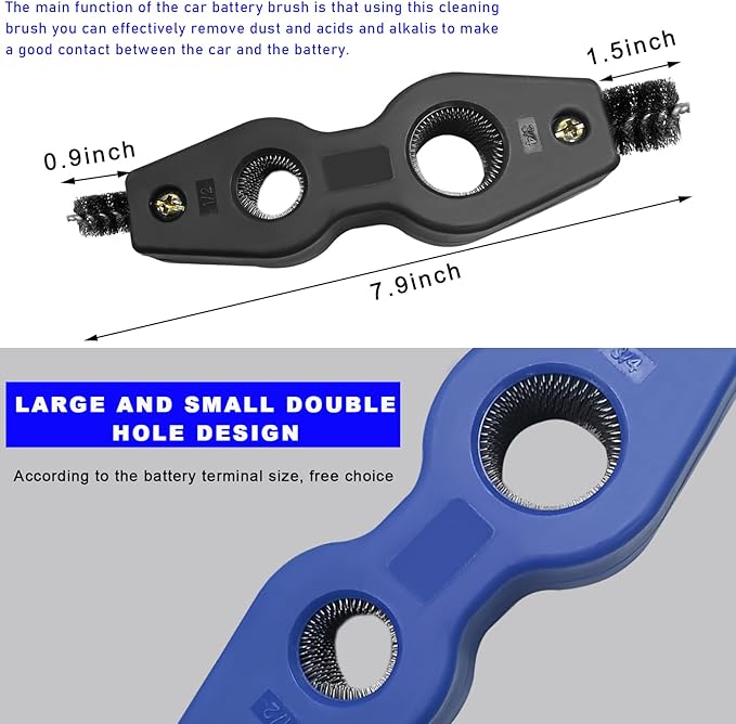 Battery Terminal Cleaning Brush, 4 in 1 Anti-Corrosion Car Battery Cleaner, Vehicle Battery Terminals Machine Parts Cleaning Tool for Auto Marine, Universal Car Accessories (Black+Blue)