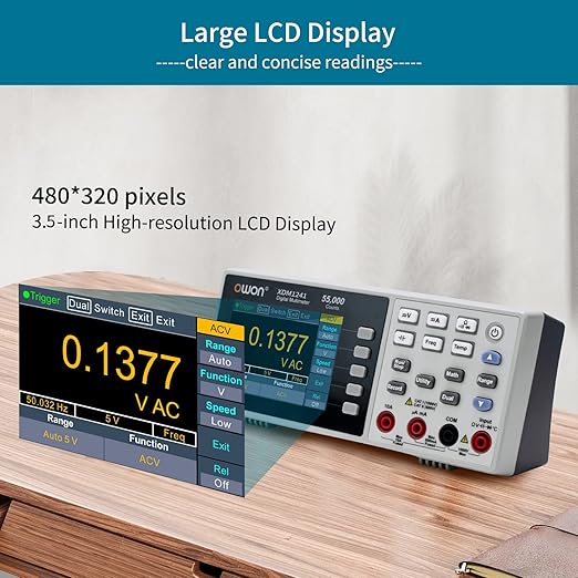 OWON XDM1241 Portable Digital Multimeter,3.5in Desktop Digital Multimeters, 55000 Counts LCD True RMS Temperature Tester Meter for Instruments and Laboratories, Factories