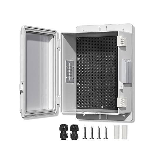 Outdoor Waterproof Electrical Junction Box, ABS Water Resistant Enclosure with Internal Mounting Panel & Hinged Cover (10,4" H* 7.3" L* 5.1" W)