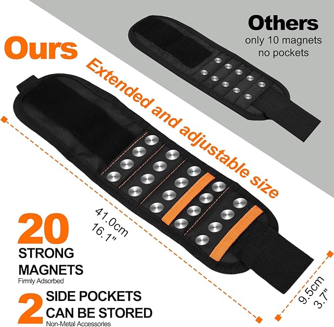 Magnetic Wristband for Tools (2-Pack) - Tool Belt for Men & Women - Heavy Duty 20-Magnet for Hands-Free DIY & Construction, Holds Screws, Nails, Bits - Ideal Gift for Men, Handyman, Husband
