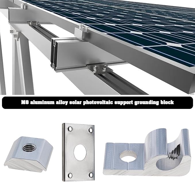 eMagTech 10Pcs Solar Panel Grounding Clamp Solar Rail End Clamp Adapter Earthing Clamps Accessories for Solar Mounting System Roofs Floors Carports