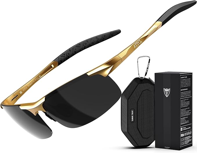 ATTCL Polarized Sunglasses Men Sports: UV Protection Anti Glare Wrap Around Lightweight Metal Driving Fishing Golf Running