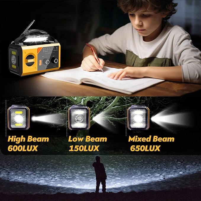 20000mAh/74000mWh Solar Hand Crank Emergency Radio - AM/FM/NOAA Weather Alert, Portable Power Bank, 3-Mode Flashlight & Reading Lamp, SOS Alarm, Phone Charger for Outdoor/Camping/Emergenc(Yellow)