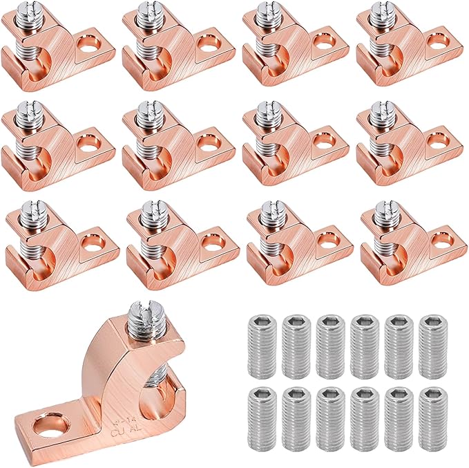 Lay in Connector Pool Bonding Lug, 12 Pack Copper Lay-in Clamps with 304 SS Screws for Grounding Swimming Pools Spas and Conduits, 4-14 Wire Range