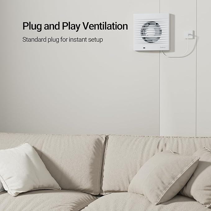 4 Inch Exhaust Fan, Plug-in Design, 130 m³/h Airflow, Wall Mount Ventilation for Small Bathroom, Kitchen, Laundry, 34 dB Low Noise