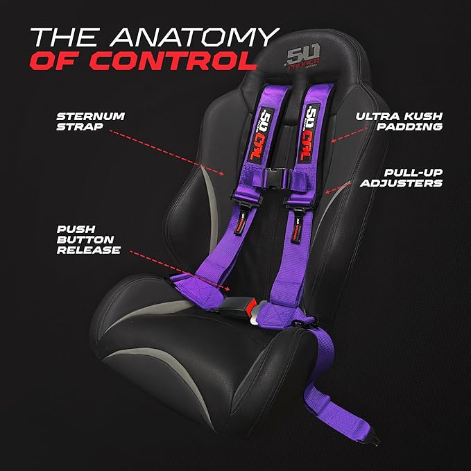 Purple 4 Point Harness for Bucket Seat, Push Button Release, 10 Color Options, Racing Harness, Race Car, Off Road Vehicle, UTV, RZR (1 Unit) [6036]