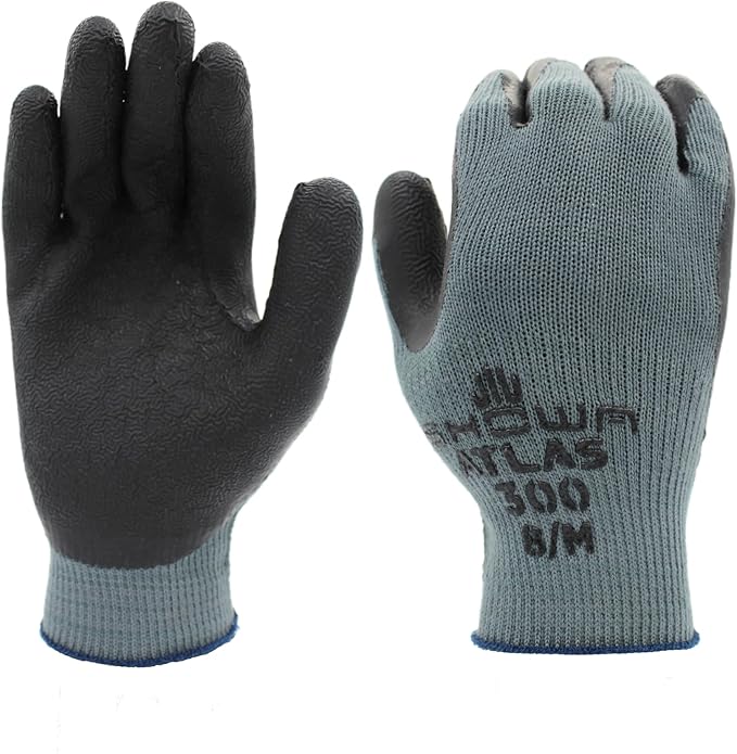 SHOWA Atlas 300 Original 1994 Crinkle Grip Work Gloves,for Construction, Landscaping, Gardening, & Masonry