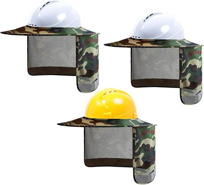TCCFCCT Hard Hat Sun Shade Full Brim, Mesh High Visibility Hard Hat Visor Neck Shade Accessories, (Hats Not Included), Camo 3 Packs