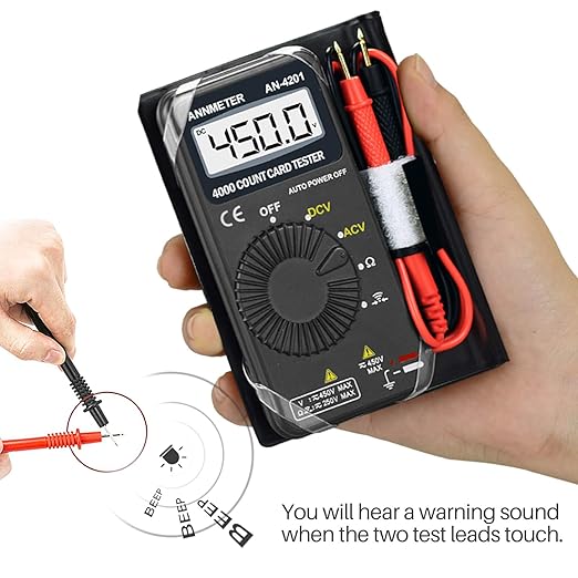 AIOMEST Digital Multimeter,Pocket Voltmeter Ohmmeter Measuring AC&DC Voltage Resistance Continuity Buzzer Diode Test, Auto Ranging Card Volt Ohm Tester DMM AI-4201