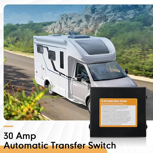 RV 30Amp Automatic Transfer Switch for Inverter/Generators/Shore Power, 120V.