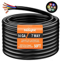 Nilight 50 Feet 7 Way Trailer Extension Cable RV Standard Wire 14 Gauge 7 Conductor 100% Pure Copper Insulated Heavy Duty Cord Weatherproof for 7 Pin Blade Truck Camper RV Automotive
