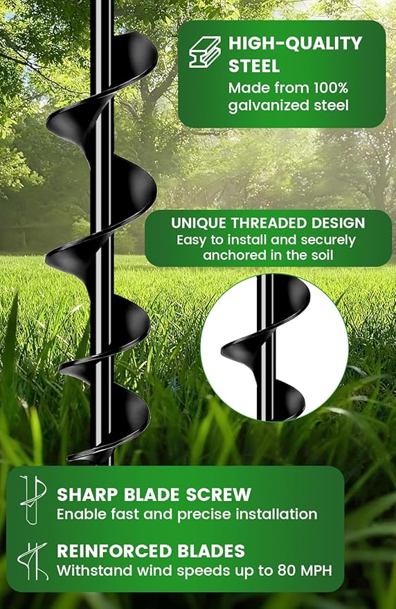 19-Inch Ground Anchors Heavy Duty, Trampoline Stakes Anchors Screw-in for High Wind, Earth Anchor with Strong Straps for Swing Sets, Trampolines, Mobile Home, Sheds, Carports(4x19in)