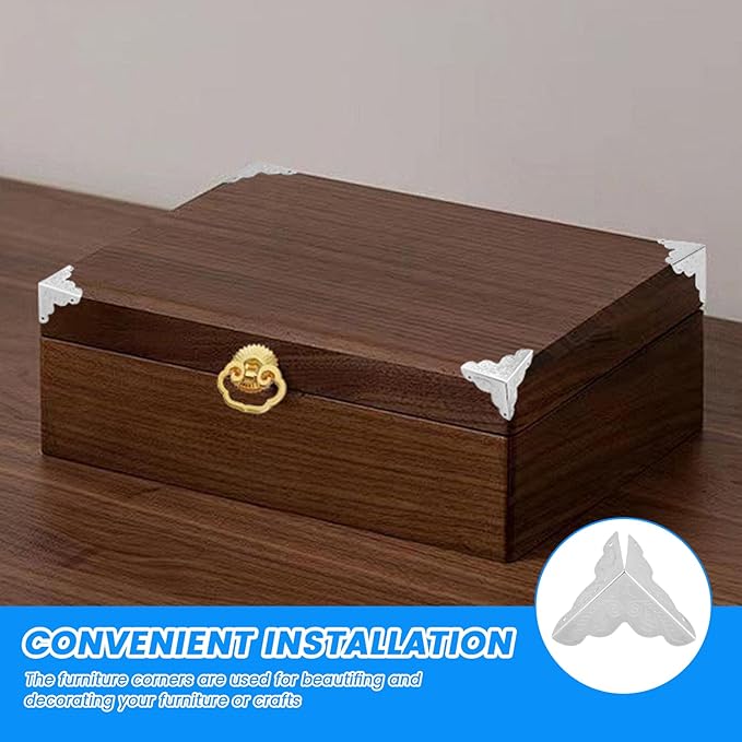SDTC Tech 12 Pack Furniture Corner Protector 1" x 1" Antique Silver Triangle Edge Decorative Metal Corner Guard for Storage Box Jewelry Case Cabinet Coffee Table Wooden Chest etc.