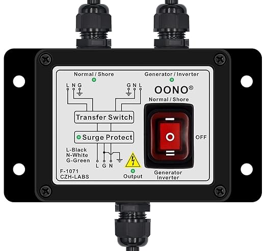Manual Transfer Switch, AC120V 15Amp, with Surge Protection, for Generator, Inverter, Solar. OONO F-1071