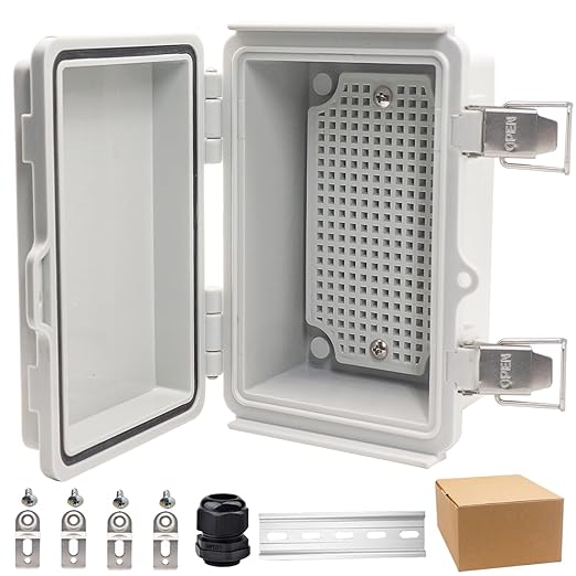 Waterproof Electrical Box, IP67 Junction Box Stainless Steel Latch Hinged Grey Cover Project Enclosure with Wall Bracket 5.9"x3.9"x2.8"