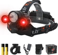 BORUIT LED Rechargeable Headlamp with Red and White Light,Super Bright Battery Powered 3 Modes Waterproof Head Lamps with Bike Clip for Hunting Fishing Camping Hiking