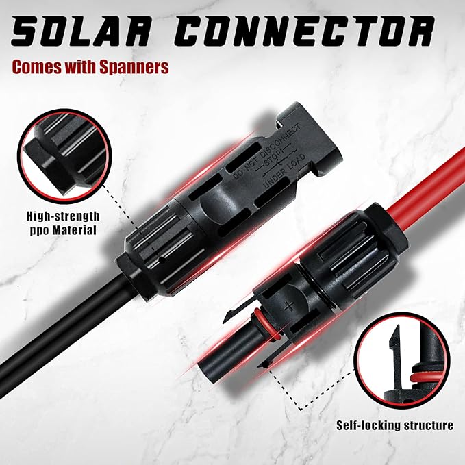 48 PCS Solar Connectors Male & Female Panel Cable Connectors with 2Pcs Spanners IP67 Waterproof (24 Pairs)
