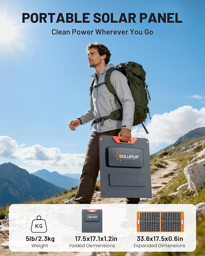 60W Portable Solar Panel Charger, 23.5% High Efficiency Foldable Solar Panels for Power Station, IP65 Waterproof Solar Charger with QC3.0 USB-A & USB-C Outputs for Outdoor Camping RV Trip
