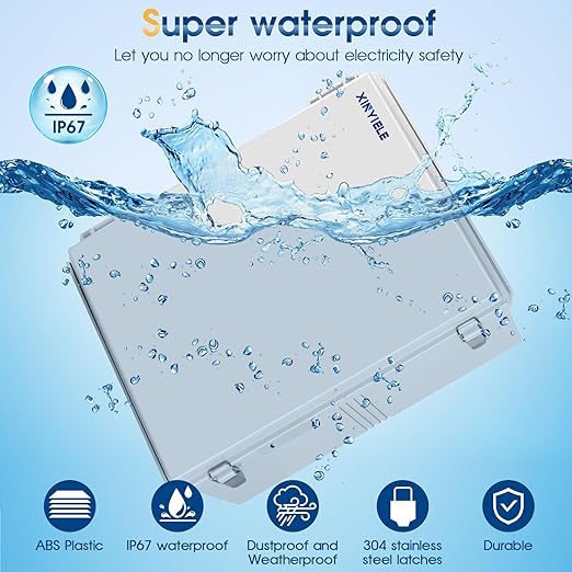 Waterproof Outdoor Project ABS Plastic Junction Box IP67 Weatherproof Dustproof Enclosure with Hinged Cover, Mounting Plate,Wall Brackets for Power Project (Grey,17.7"x13.8"x7.9")