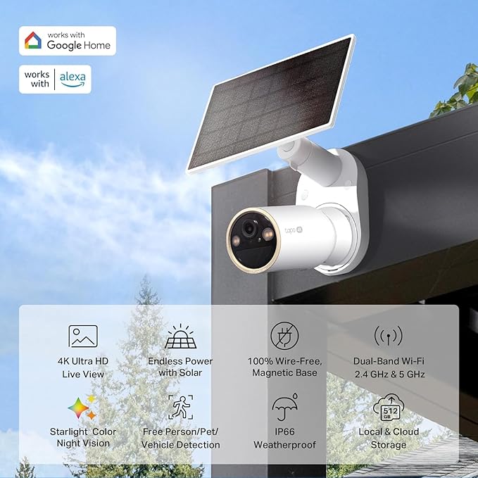 Tapo MagCam 4K Outdoor Wireless Security Camera – Battery Power with Solar, Magnetic Mount, Person/Vehicle Detection, Subscription-Free SD or Optional Cloud, Compatible with Alexa, C460 KIT (3-Pack)