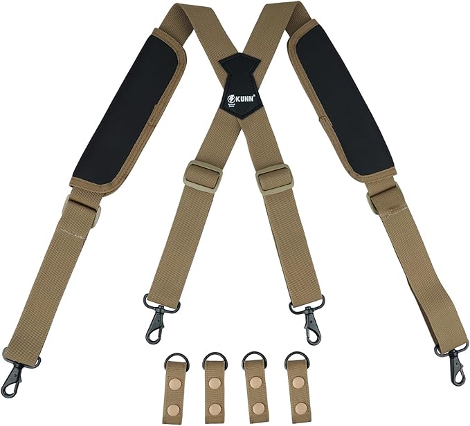 KUNN Tactical Duty Belt Suspenders with Metal Hook,Men Padded Police Harness for Duty Belt,Khaki