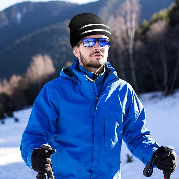 JenPen 3 Pcs Safety Beanie Reflective Hat Winter High Visibility Unisex Knit Beanie Hat Running Cap Headwear for Men Women