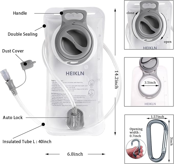 Hydration Bladder 1.5L-2L-2.5L-3L,Leak Proof Water Reservoir, BPA Free Military Water Storage Bladder Bag Hydration Pack Replacement Easy Clean for Bicycling Hiking Camping Hunting Running