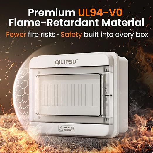 QILIPSU 9 Way DIN Rail Circuit Breaker Box UL94-V0 PC/ABS IP65 Waterproof Distribution Enclosure with Longer Bus Bars for Indoor Outdoor and Solar Use