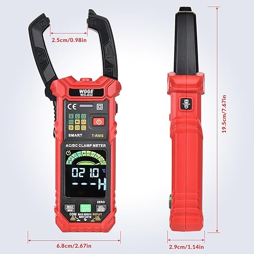 WGGE WG-032 Smart Digital Clamp Meter 6000 Counts T-RMS multimeter Auto-Ranging Voltmeter Amp Meter with AC/DC Current &Voltage NCV/Live Wire Inrush Resistance Diode, Built-in HD Color Screen