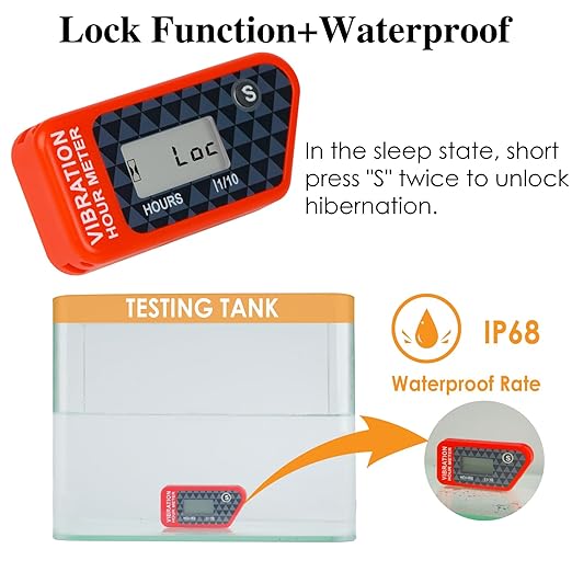 LCD Digital Hour Meter Gauge Vibration Activated,Waterproof Design,for All Vibrating Machine,Air Compressor,Generator,Lawn Mower,Motorcycle,Chainsaw (Red)