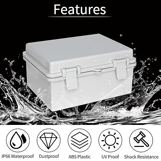 Outdoor Electrical Junction Box Waterproof ABS Plastic Electrical Box with Latch with Mounting Plate Gray Cover 8.6"x6.6"x4.3"