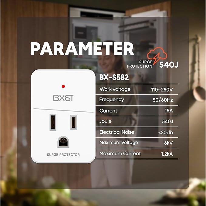 BXST Single Outlet Surge Protector, Small Surge Protector for Refrigerators, PC, TV and Home Appliances, Flat Plug Wall Mount Power Suppressor with LED Indicators, 15A, 1800W, 120V, 1 Pack