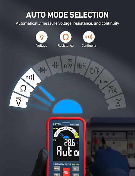 AstroAI Multimeter Tester 10000 Counts TRMS Auto-Ranging Color LCD Screen Digital Volt Meter, Fast Accurately Measures Voltage Current Amp Resistance Continuity Duty-Cycle Capacitance Temperature