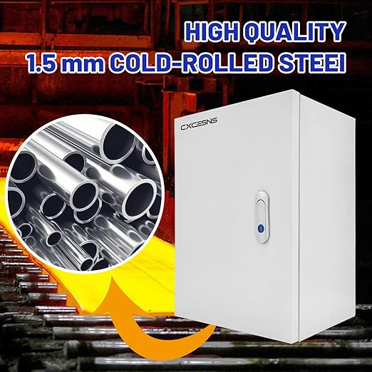 Outdoor Electrical Box 16 x 12 x 8”D NEMA 4X Enclosure Steel Box, Waterproof & Dustproof Outdoor/Indoor Lockable Electrical Junction Box, with Mounting Plate