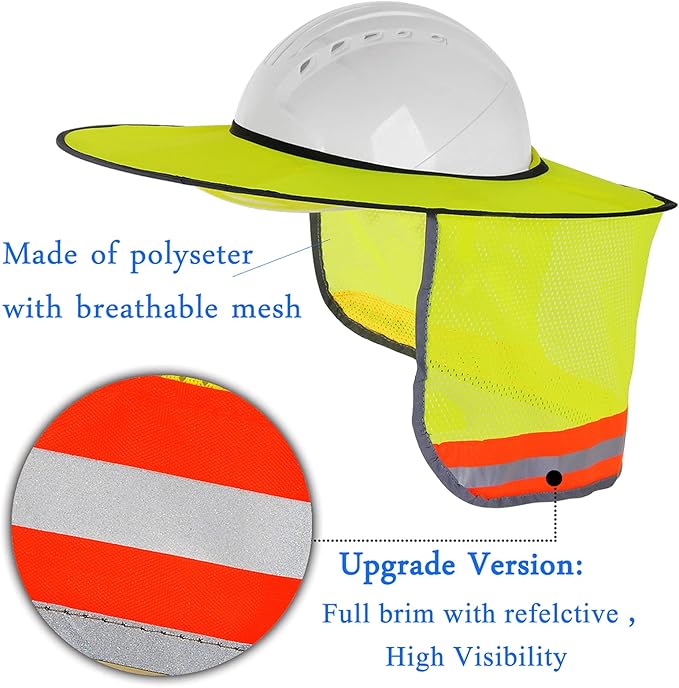 4 Pack Hard Hat Sun Shade - Full Brim Mesh Sun Shield with Reflective Strip Visor