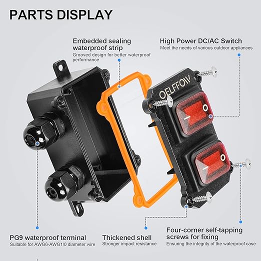 Waterproof On Off Toggle Switch Double Switch/Outlet with Red Light Rocker Button Inline Cord Switch DPST AC/DC 20A-125V,16A-250V,30A-24V,35A-12V, IP66