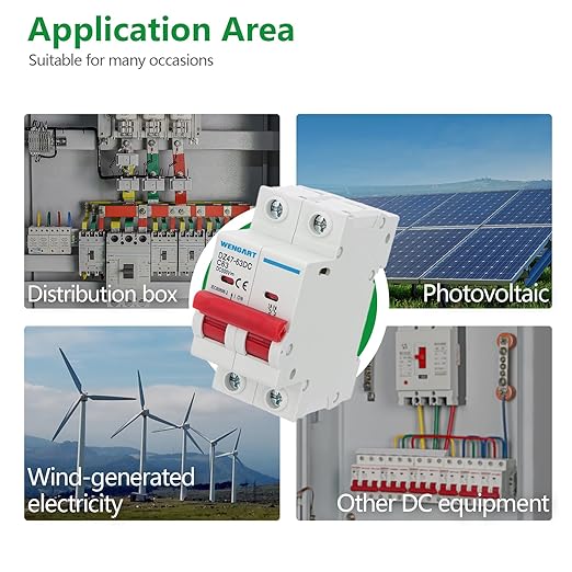 Wengart DC Miniature Circuit Breaker DZ47-63Z,500V 2 Poles 63A,Work for Battery and Solar PV Systems and Other DC Systems, DIN Rail Mount,Disconnect Switch