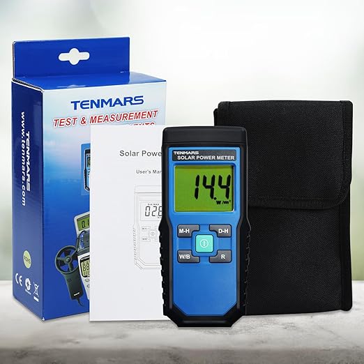 Solar Power Meter, Handheld Solar Irradiance Meter Solar Energy Meter, Digital Solar Power Meter with 2000 W/m2, 634 BTU / (ft2 · h) Measuring Range and MAX/MIN/Data Hold Function