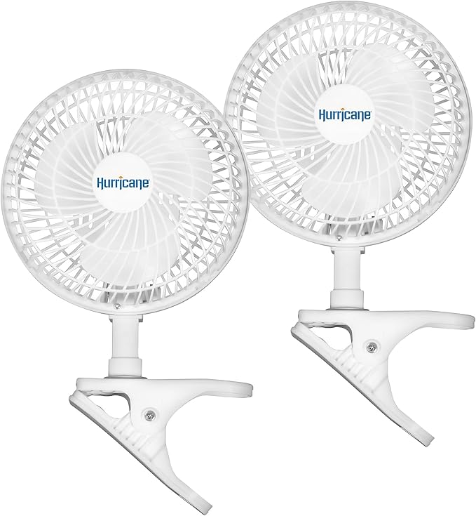 Hurricane 2-Pack Classic Clip-On Table Fan with 2 Quiet Speeds, White, 6" - Portable Corded Electric Air Cooling Unit with 306 CFM and Adjustable Tilt for Desk, Shelf, Home, Office or Dorm Use