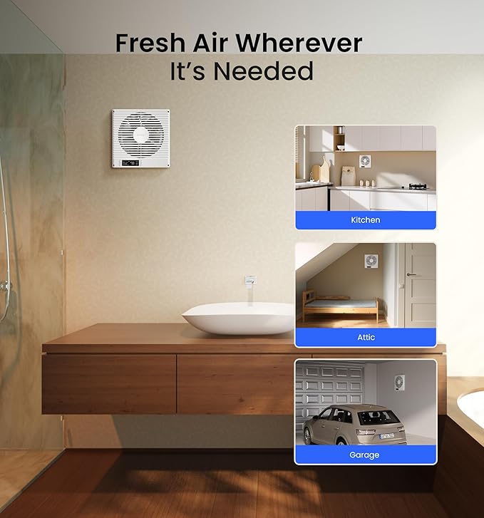 8" Room to Room Ventilation Fan with Remote, Quiet Reversible Through the Wall Air Transfer Fan, 10-Speed Smart Exhaust Vent, Temperature Control, ETL Certified for Bedroom, Kitchen, Laundry